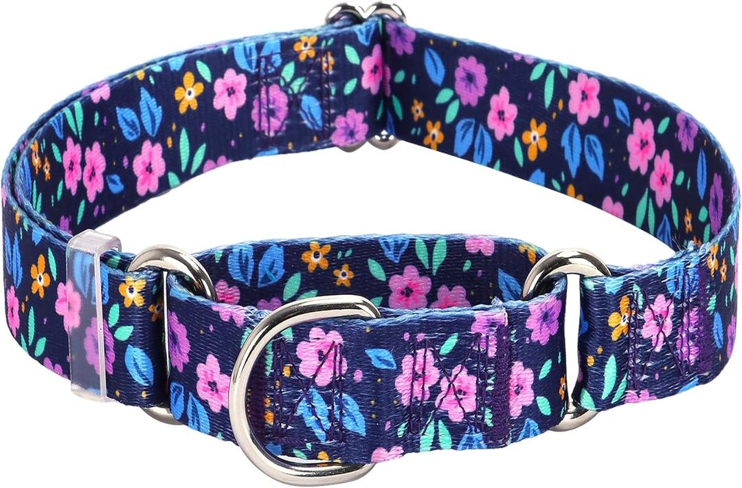 Martingale Dog Collars for Medium Large Dogs, No Slip Girl Dog Collars with Adjustable Soft Nylon and Special Bull Flower Design, for Small Dogs Also (S) (S (Neck 12"-17"), 9)
