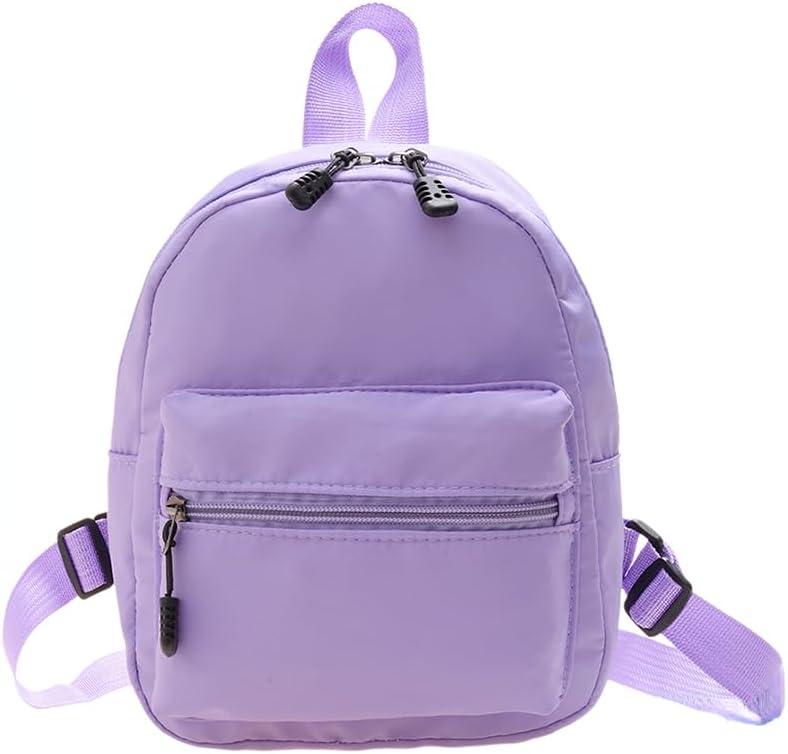 Casual Nylon Women Mini Backpack Fashion Solid Color Preppy Style Female Small Travel Knapsack Rucksacks (Style A Purple)