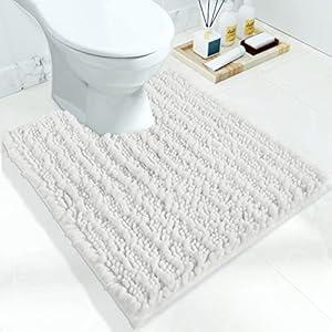 Yimobra Toilet Rugs U Shaped 24x20, Soft Comfortable Absorbent Chenille Toilet Mat for Bathroom Floor, Non-Slip Contour Bathroom Rugs for Toilet, Dry Quickly Machine Washable, Black