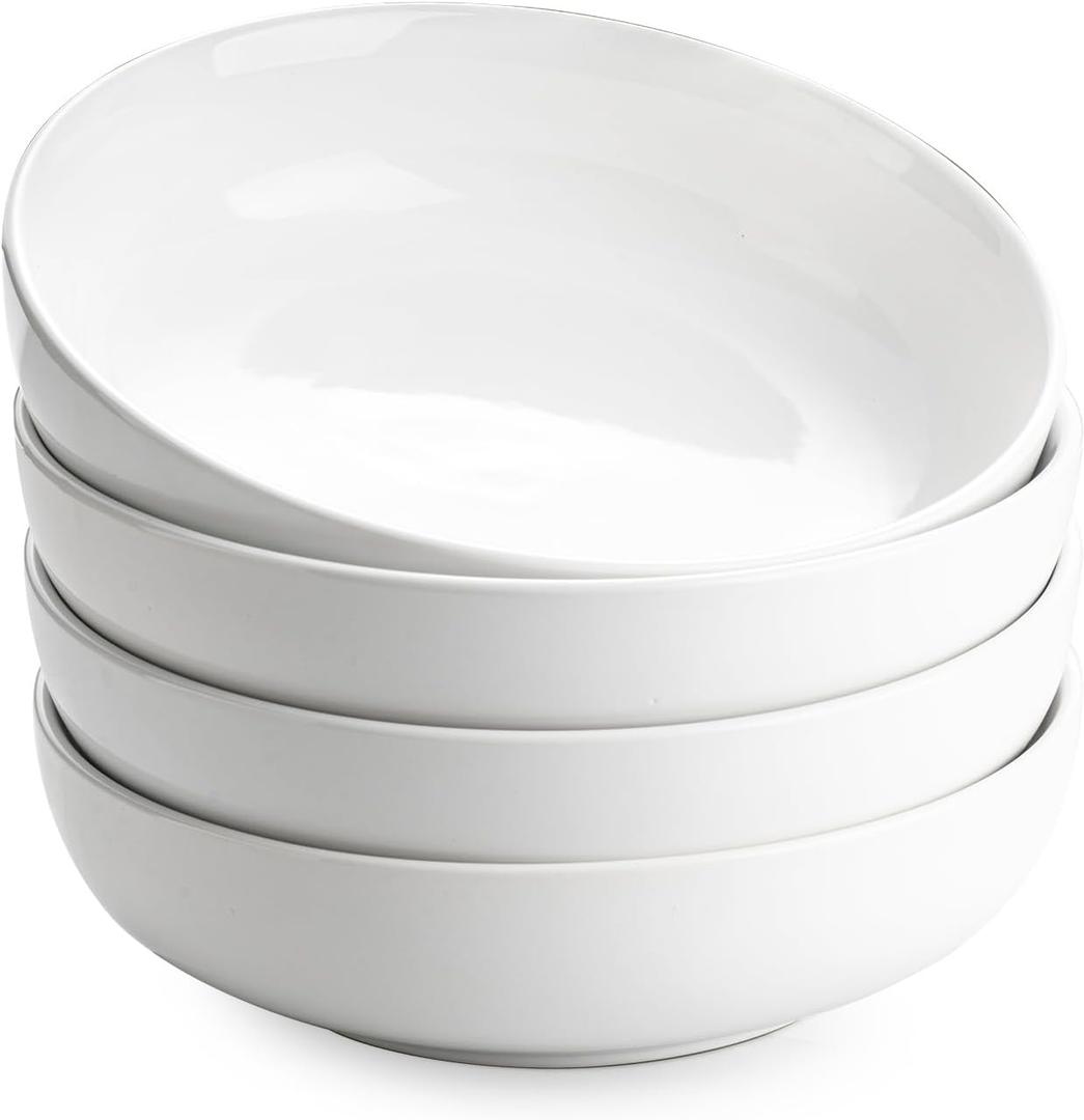 8.5Inch Pasta Bowls, 36OZ Serving Bowls, Salad Bowls Set of 4 Ceramic Sturdy & Stackable, Ideal for Housewarming, Festivals, White (36 OZ)