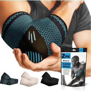 POWERLIX Elbow Orthopedic Brace Compression Support (Pair) - Elbow Sleeve for Tennis Elbow, Golfers Elbow, Bursitis, and Sprains, Arthritis, Tendonitis. Pain Relief (Large(2Pack), Blue)