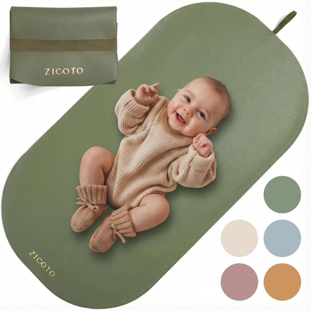 Beautiful Baby Diaper Changing Mat Made of Vegan Leather - Soft and Easy to Wipe Changing Pad for Travel or at Home Use - Lightweight and Foldable Mat That Perfectly Fits Into Any Diaper Bag (Sage Green)