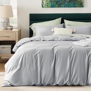 Bedsure Cooling Duvet Cover Queen - Moisture Wicking and Silky Eucalyptus Lyocell Cotton Hybrid Comforter Cover Set for Hot Sleeper - Buttery Soft and Breathable, Cooling Bedding Set, Silver Grey