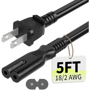 Vockjour 2 Prong AC Power Cord 5Ft Black, Universal Power Cable Replacement for Sony PS5/PS4/PS3 Slim, PlayStation 5 4 3, Xbox One X/S, Xbox Series X/S, TV, Printer-ETL Listed