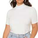 SweatyRocks Women's Plus Size Short Sleeve Mock Neck Top Solid Basic Tee Shirt M