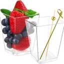 Kucoele 50 Sets 5oz Plastic Charcuterie Cups with Sticks, Disposable Fruit Cups for Party, Clear Appetizer Cups (50 Cups + 100 Cocktail Picks)