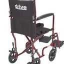 Drive Medical Lightweight Folding Transport Wheelchair with Swing-Away Footrests, Red