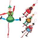 ABOOFAN 4Pc Funny Wooden Toy Ornaments Hanging Decoration Wood Puppet Doll Toys Wooden Hanging Puppet Toys Marionette Pull String Doll (Random Style)