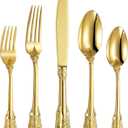 KEAWELL Luxury 20 Pieces 18/10 Stainless Steel Flatware set, Service for 4, silver plated with gold accents, Fine Silverware set and Dishwasher Safe (Gold)