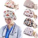 6 Pcs Scrub Caps for Women Doctor Nursing Hats with Buttons Adjustable Tie Back Working Cap Bouffant Scrub Hats for Women Men