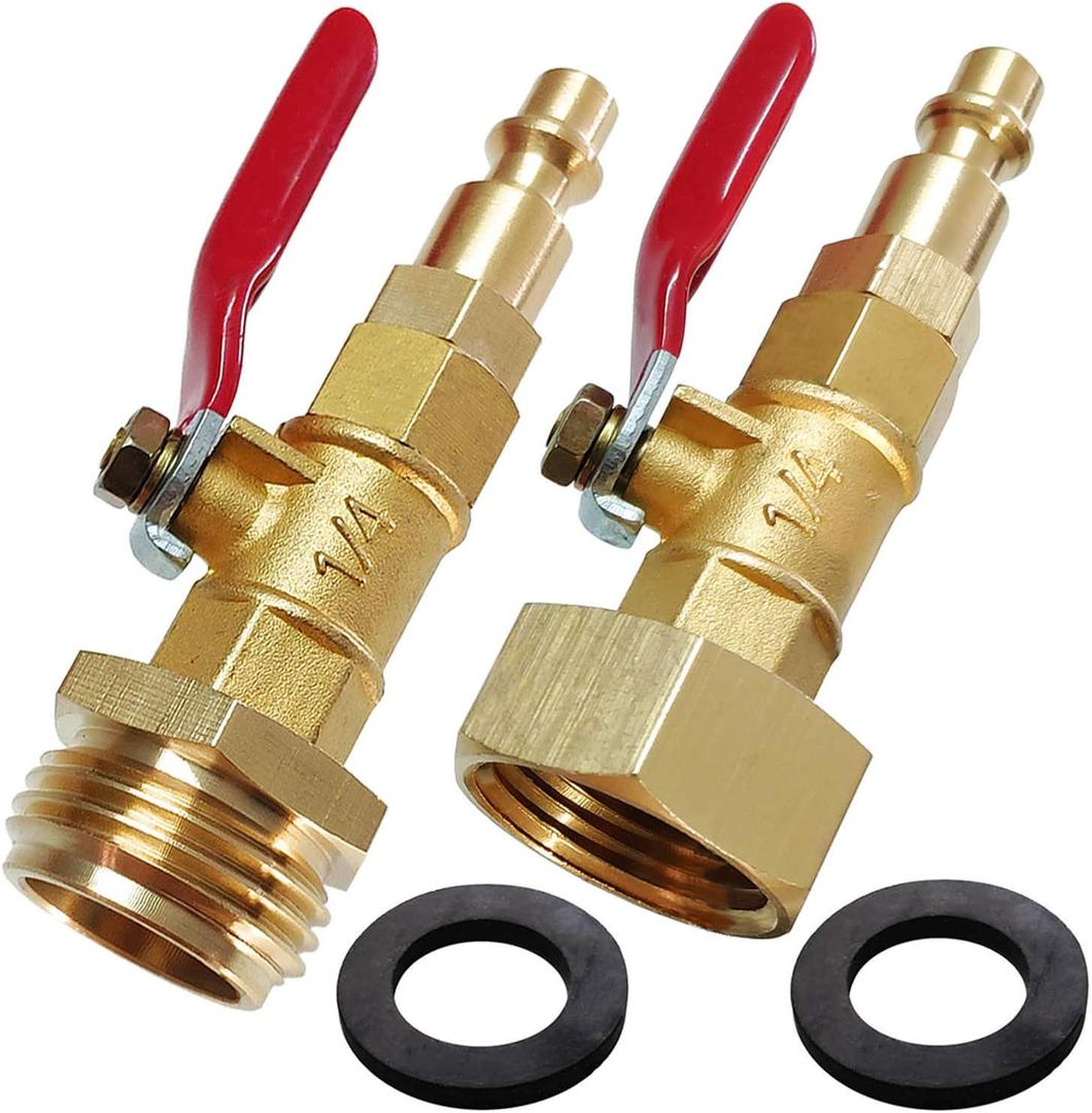 Lomodo Winterize Blowout Adapter Winterizing Tool with 1/4" Quick Connect Plug and 3/4" Garden Hose Threading, Brass Quick Fitting with Ball Valve for Blowing Out Water to Winterize Water Lines