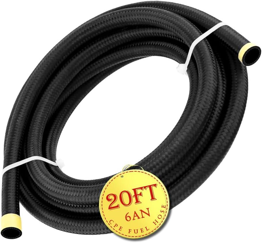 6AN Fuel Line Hose 20FT Nylon Braided Stainless Steel Fuel Hose CPE Rubber Fuel Line Used For Gas Diesel Engine Oil Hydraulic