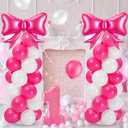 2 Sets Hot Pink White Bow Balloon Column Stand Kit Includes 2 Bows & 100 Latex Balloons Adjustable Stands for Princess Birthday Wedding Coquette Baby Shower Party Decoration