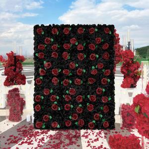 Wedding Flowers Wall Panel Black Red Artificial Flower Wall Backdrop 5ftx3.74ft 3D Rose Wall Background Floral Wall Decor for Halloween Party Photo Celebration Decor