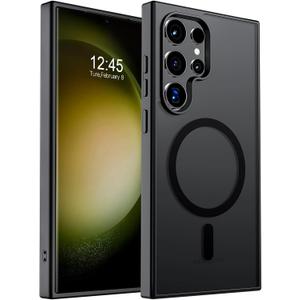 SUPFINE Magnetic for Samsung Galaxy S23 Ultra Case, (Built-in Magnets) (Military Grade Drop Protection) Slim Translucent Shockproof Phone Case,Black