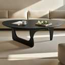 Modern Triangle Coffee Table: Unique Funky Soild Wood Coffee Tables for Living Room, Wooden Oval Mid-Century Modern Abstract Tea Tables for Patio Office Balcony (Black, 43" L x 31" W x 16" H)