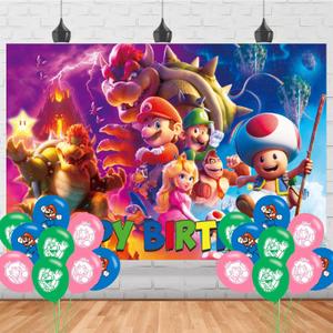 Super Bros Backdrop 5x3 Vinyl Cartoon Gane Birthday Party Supplies Photography Background Picture Photoshoot Cake Table Decor Banner Shoot Drapes Poster