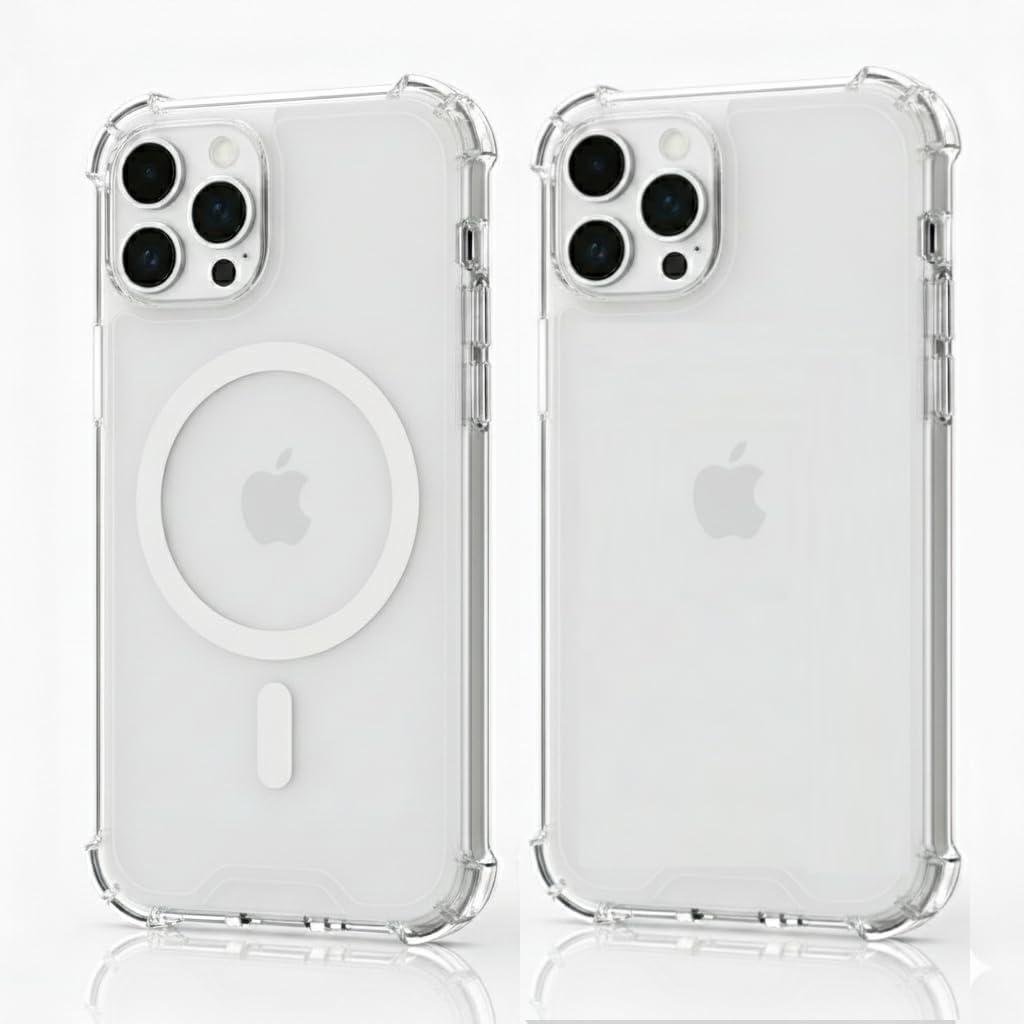 Pack of 2 iPhone 14 PRO Case Clear MagSafe + Clear, 2.5mm Shockproof Military Grade Drop Protection, Hard Transparent Anti Yellowing Back, Airbag Corners, MagSafe Compatible