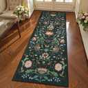Collive Washable Runner Rugs for Hallways 2x6, Black Kitchen Carpet Boho Spring Floral Bathroom Runners Rug Non Slip, Soft Vintage Laundry Carpets Non Shedding Indoor Mats for Entrance, Bedroom