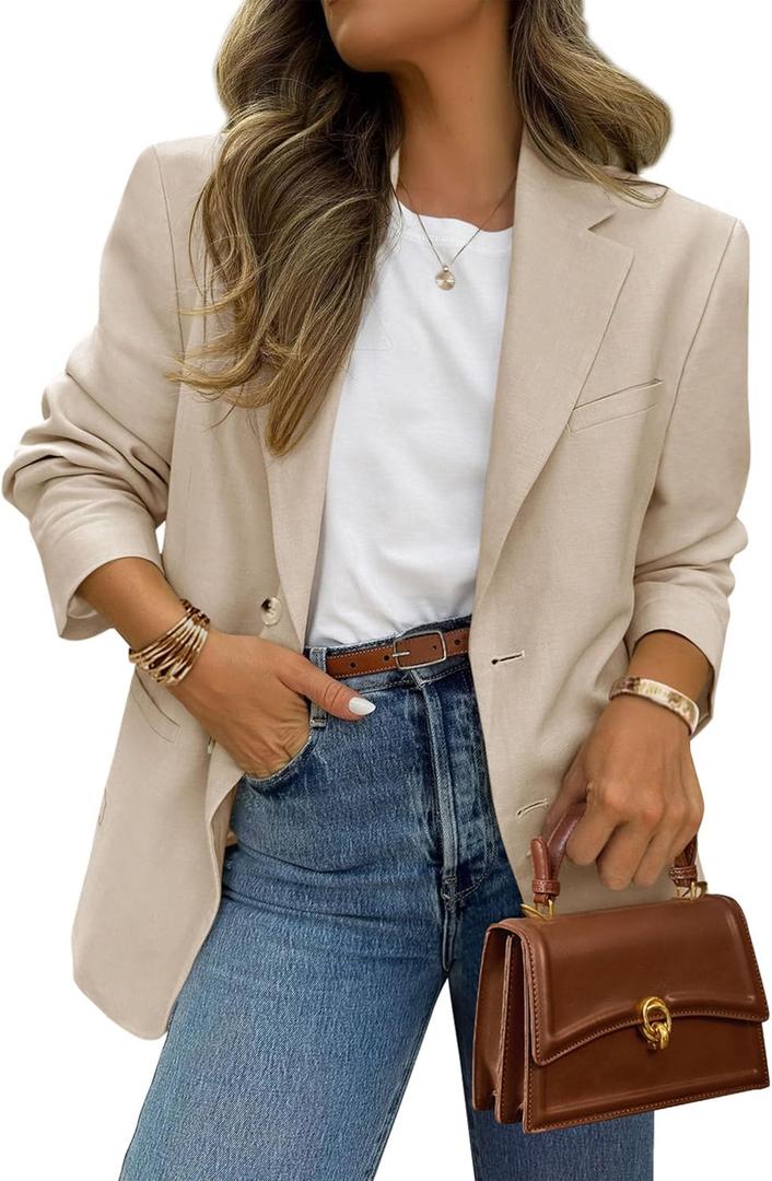 PRETTYGARDEN 2025 Blazers for Women Business Casual Long Sleeve Lapel Open Front Suit Jacket Work Blazer with Pockets (Small, Beige Apricot)