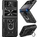 Caka for Samsung Galaxy Z Flip 3 Case with Kickstand, Camera Cover & Hinge Protection with Built-in 360 Rotate Ring Stand - Magnetic Protective Phone Case for Galaxy Z Flip 3 5G - Black