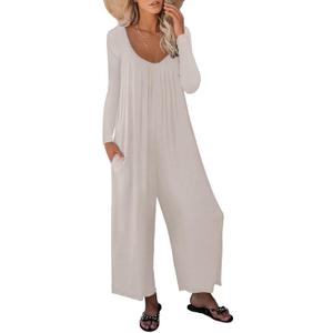 STOLKISS Women Casual Jumpsuits One Piece Loose Stretchy Long Sleeve Jumpsuit Wide Leg Long Pants Rompers with Pockets