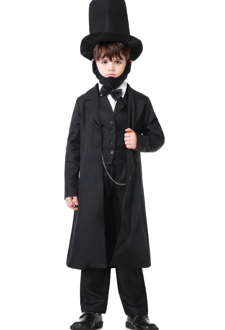 GRAJTCIN Lincoln Costume for Kids Abraham Lincoln Outfit Boys Presidents Day Halloween Party Historical Characters Cosplay, M