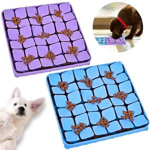 OurMiao Silicone Snuffle Mat for Dogs 2 Pack, Silicone Dog Slow Feeder Lick Mat with Suction Cups, Dog Puzzle Feeder Toys Sniff Mat Foraging Mat for Smell Training Slow Eating, Blue & Purple