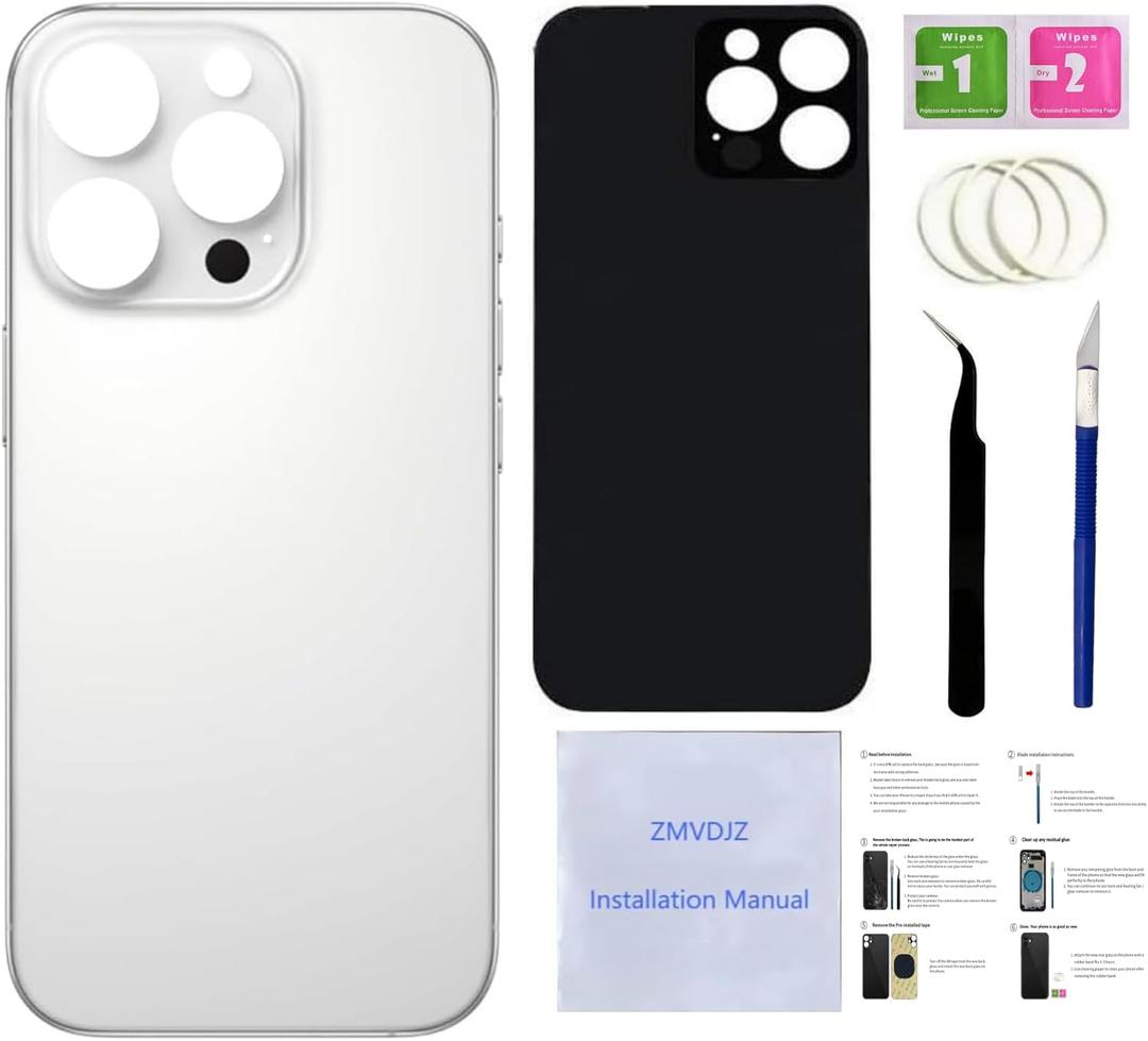 16 Pro Max Back Glass Replacement for iPhone 16 Pro Max Back Cover Glass (White Titanium, 6.9 inches) with Pre-Installed Tape +Installation Instruction + Repair Tools (White Titanium)