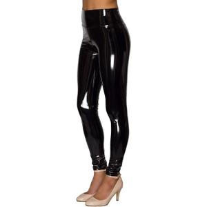 NewL Women Mirror Faux Patent Leather Leggings Shiny Stretch Black, M