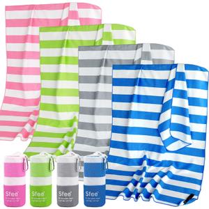 Sfee 4 Pack(8Pcs) Microfiber Travel Towel, Beach Towel Quick Dry Towel Camping Towel Super Absorbent Compact Lightweight Sports Towel Gym Towel Set for Beach, Gym, Hiking, Pool, Backpacking, Yoga