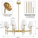 RUIYEY Dining Room Chandeliers Light - 8-Light Gold Modern Chandelier with Fabric Shade, Height Adjustable Mid Century Ceiling Lighting Fixture for Bedroom Kitchen Entryway Foyer