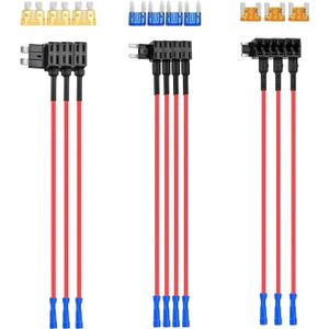 Nilight - 50040R 12V Car Add-a-Circuit Fuse Adapter with Standard and Mini TAP Profile TAP Blade Fuse for Cars Trucks Boats, 10 Pack Fuse Holder-3 types, Blue, Red, Black