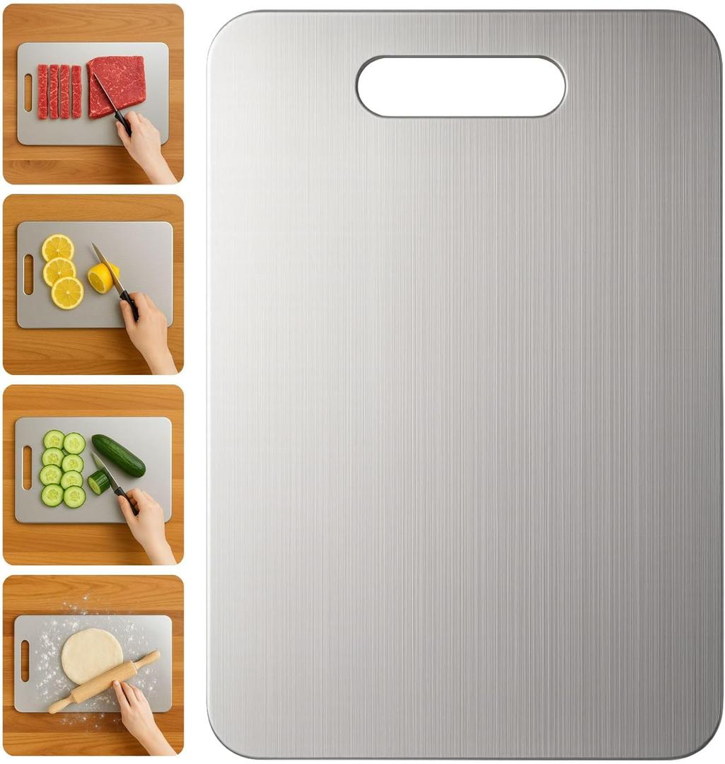 Titanium Cutting Board, 100% Pure Titanium Cutting Boards for Kitchen  Non Stick, Food-Grade, Hygiene & Durability Chopping Mat, Double Sided Chopping Board, Dishwasher Safe (13 x 9 Inch)