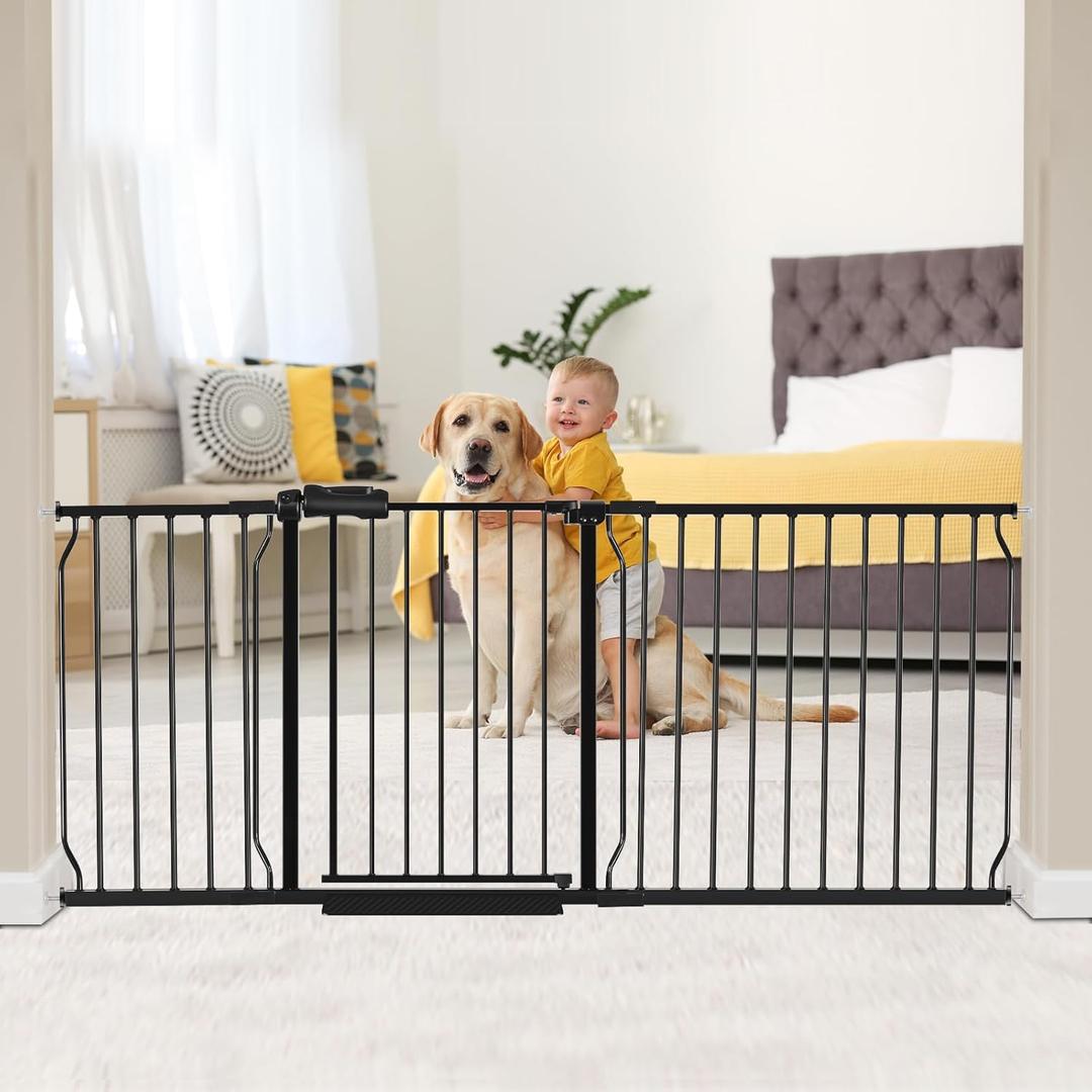 HOOEN 30" Tall Extra Wide Baby Gate for Doorways & Stairs - Large Pressure Mounted Dog & Child Safety Gates (71.5-76.38"/182-194cm, Black)