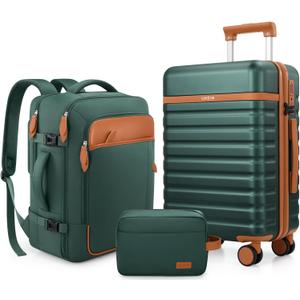 UKEIN Luggage Sets 3 Piece, PC Hardside Large Luggage 24 Inch With Spinner Wheels with TSA Lock, Carry On Suitcase Set With Travel Backpack for Men (Green, 3 piece set (24inch))