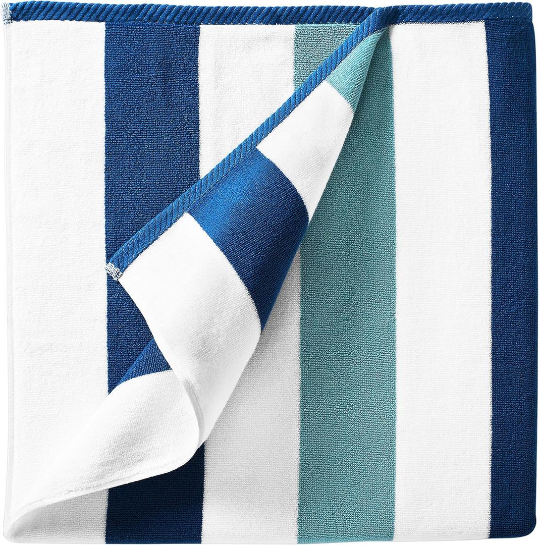 Beach Towel - Oversized, Plush 630 GSM Cotton - Marine Blue & Sea Glass Green, Size 58"*68"