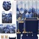 XLHOMO Bathroom Set - 26PC Bathroom Set with Shower Curtain and Rugs, Bathroom Accessory Set, Navy Blue Bathroom Sets, Trash Can & Soap Dispenser