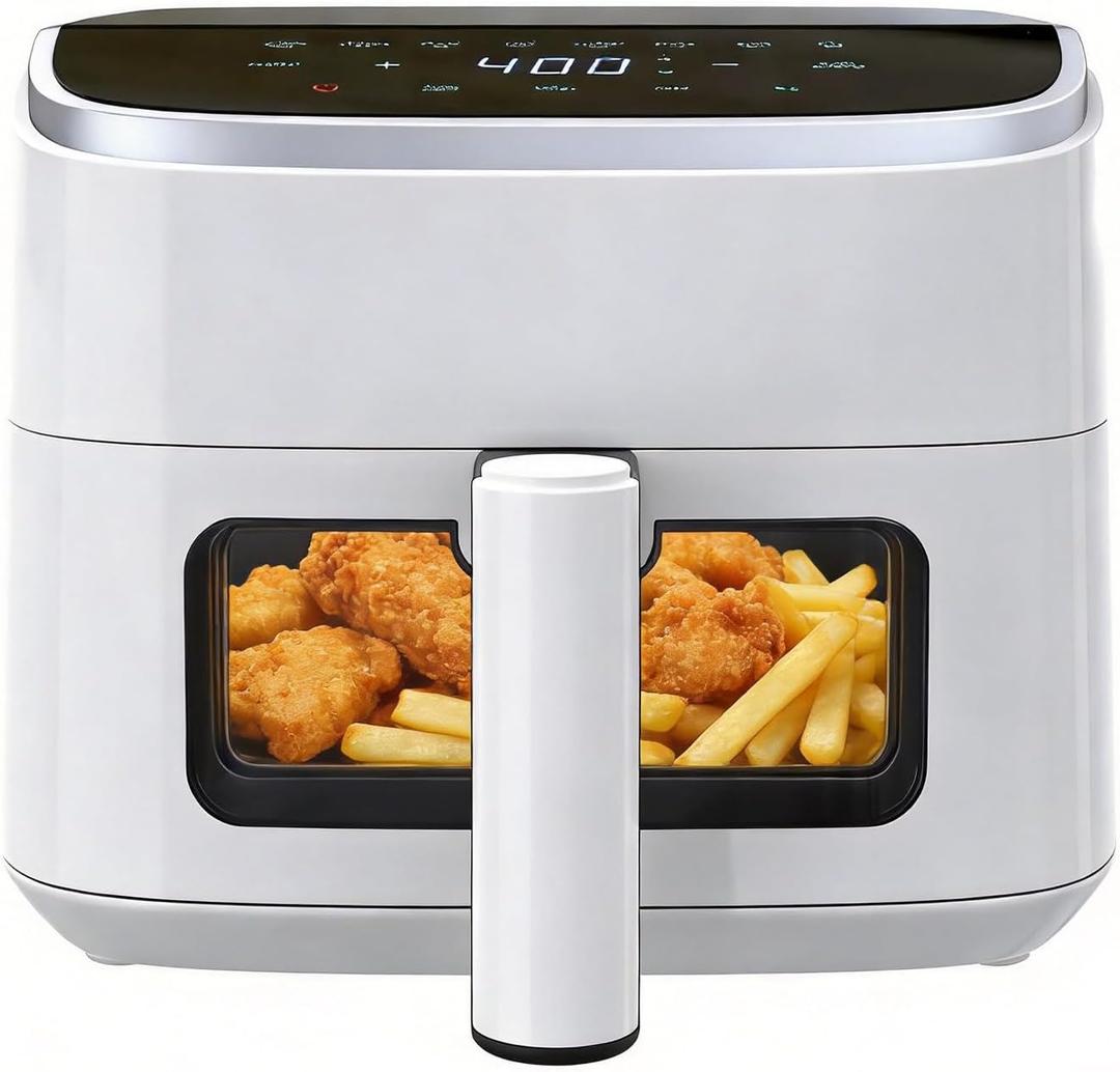 NEWBULIG Air Fryer，4QT Small AirFryer with Easy View Window and Interior Light, Digital Touchscreen with 8 Presets for Custom Cooking, Nonstick and Dishwasher Safe Basket, White, 13.3"*10.2"*12.99"