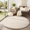 Ophanie Round Rug 4Ft Ivory Circle Area Rugs, Fluffy Fuzzy Small Bedroom Carpet 4 foot, Plush Shag Floor Cream Living Room Christmas Circular Aesthetic Decor for Kids Teen Boys Baby, Nursery,Classroom