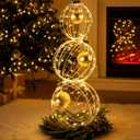 Set of 3 Christmas LED Light Balls Outdoor Decorations, Hanging Christmas Front Door Yard Twinkle Ornaments Set Sphere Light Decorations for Xmas Holiday Garden Patio Outside Decor, Warm