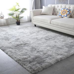 Grey Shag Area Rug 9'x12' - Large Soft Plush Grey Rugs for Bedroom Living Room - Non Slip Modern Shaggy Fuzzy Floor Carpet,Tie-Dyed Light Gray,