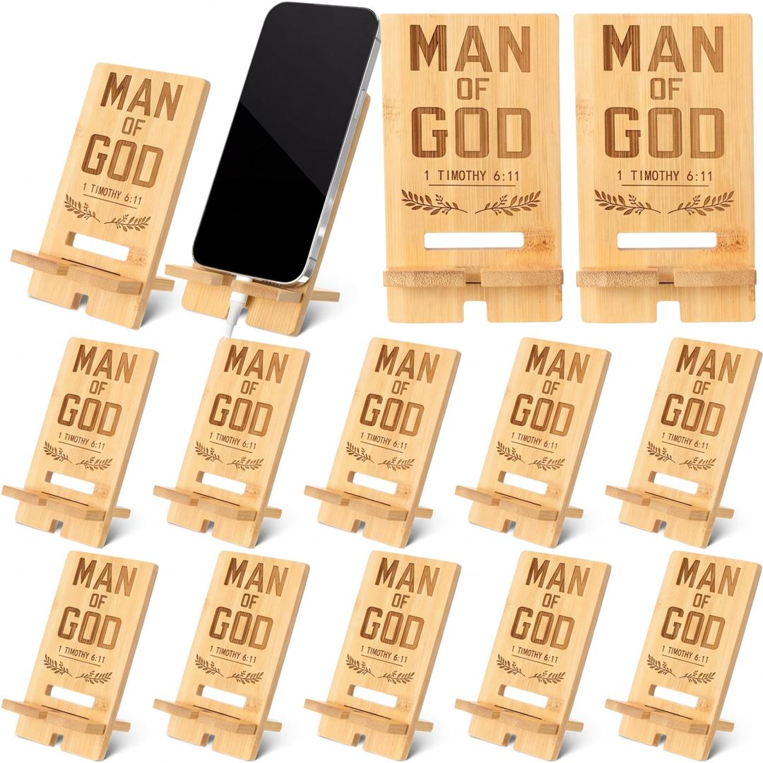 Ripeng 10 Pcs Fathers Day Dad Man Gifts Bulk for Church Bamboo Phone Stand for Employee Desk Office Workers Thank You Gift for Team Coworkers Staff Volunteer Teacher Week Colleagues
