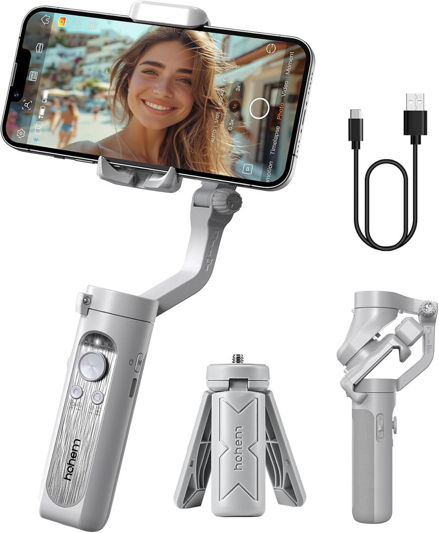 hohem iSteady XE Gimbal Stabilizer for Smartphone, 2023 3-Axis Phone Gimbal, Ultra-Light Foldable Stabilizer for Android and iPhone 14 Pro Max, One-Key Inception, Ideal for Travel Vlogging (Grey)