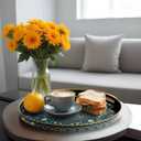 Round Serving Tray with Handles - Large Round Ottoman Tray Coffee Table Tray,Plastic Decorative Serving Trays for Coffee Table,Round Boho Tray for Ottoman Living Room