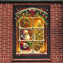 Christmas Window Cover Winter Scene Santa Gift Display 31x47 inch Home Holiday Window Decoration with Snowy Frame Lighted Xmas Tree Festive Indoor Decor Banner Poster