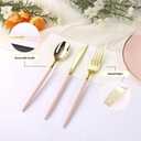 Goodluck 90 PCS Pink Gold Plastic Silverware Set for 30 Guests,30 Knives, 30 Forks and30 Spoons, Food-grade material free of BPA, Gold Plastic Cutlery Ideal for Weddings, Birthdays, Graduation