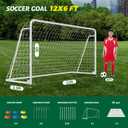 NAIZEA Soccer Goals - Soccer Goals for Backyard Training- Portable Metal Soccer Net for Youth & Adults - Heavy Duty Steel for Indoor Outdoor Games & Practice (White, 12ft x 6ft, Alloy Steel-Foldable)