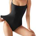 SUUKSESS Women Sexy Square Neck Thong Bodysuit Backless Cami Bodysuit Top (Black, S)