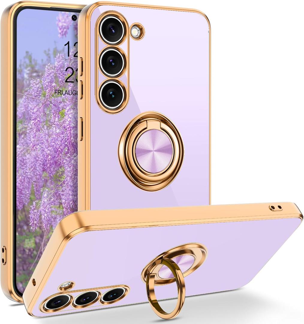 BENTOBEN for Samsung Galaxy S23 Case, 360 Ring Holder Kickstand Support Car Mount Elegant Plating Edge Slim Shockproof Soft TPU Protective Phone Cover for Samsung Galaxy S23 6.1" 2023, Light Purple